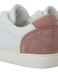 Chic White Pink Leather Low-Top Sneakers