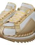 Elegant White and Gold Leather Sneakers