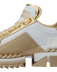 Elegant White and Gold Leather Sneakers