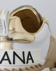 Elegant White and Gold Leather Sneakers