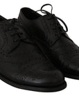 Elegant Black Leather Derby Wingtip Dress Shoes
