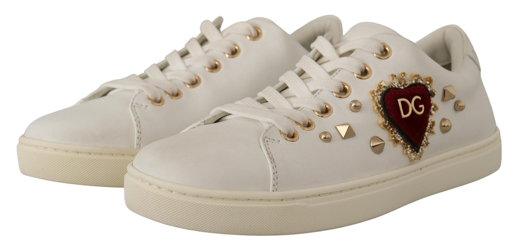 Studded Heart Leather Sneakers - Pure Elegance