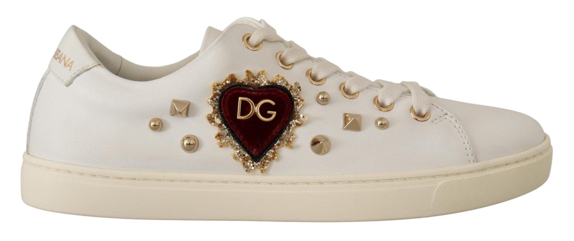 Studded Heart Leather Sneakers - Pure Elegance