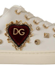 Studded Heart Leather Sneakers - Pure Elegance