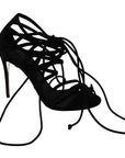 Elegant Black Suede Stiletto Ankle Strap Sandals