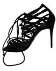 Elegant Black Suede Stiletto Ankle Strap Sandals