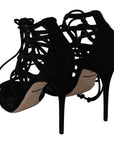 Elegant Black Suede Stiletto Ankle Strap Sandals