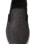Elegant Gray Caiman Leather Loafers