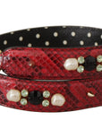 Elegant Red Python Leather Shoulder Strap