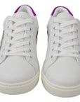 Chic White Leather Sneakers with Purple Accents