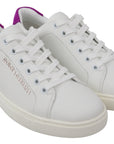 Chic White Leather Sneakers with Purple Accents