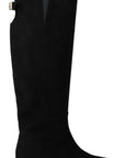 Elegant Black Suede Knee High Boots