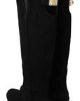 Elegant Black Suede Knee High Boots