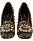 Elegant Gold Jacquard Brocade Pumps