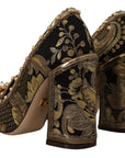 Elegant Gold Jacquard Brocade Pumps