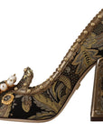 Elegant Gold Jacquard Brocade Pumps