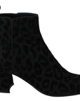 Elegant Black Leopard Print Short Boots