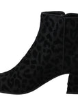 Elegant Black Leopard Print Short Boots