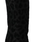 Elegant Black Leopard Print Short Boots