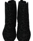 Elegant Black Leopard Print Short Boots