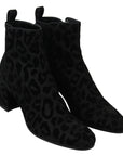 Elegant Black Leopard Print Short Boots