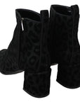 Elegant Black Leopard Print Short Boots