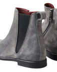 Elegant Gray Chelsea Leather Boots