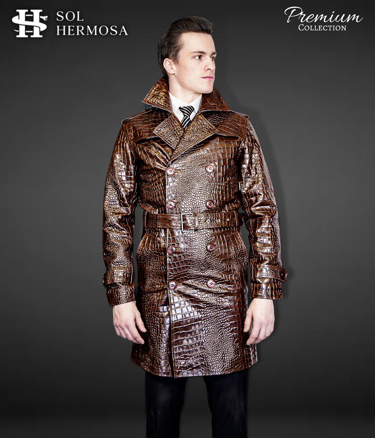 Leather Trench Coat For Men - Men's Crocodile Leather Coat