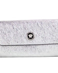 Small Metallic Silver Lamb Leather Medusa Clutch Crossbody Wallet Bag