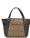 Kacey Khaki Brown Blocked Signature Canvas Top Zip Satchel Handbag