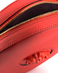 Elegant Red Round Leather Shoulder Bag