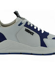 Elegant Blue and White Leather Sneakers
