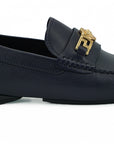 Elegant Navy Blue Calf Leather Loafers