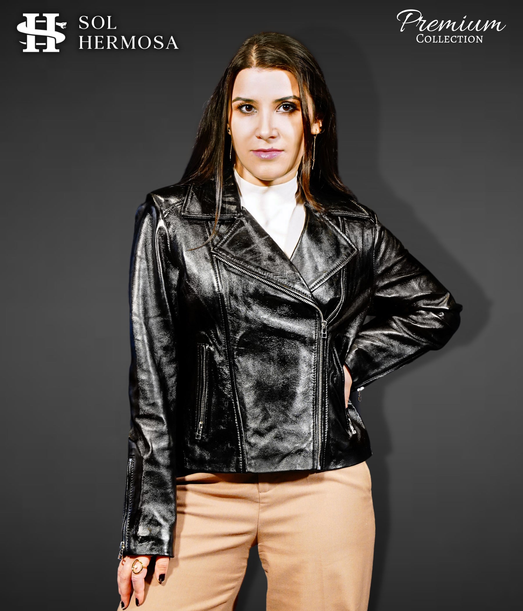 Women&#39;s Biker Leather Jacket - Athena