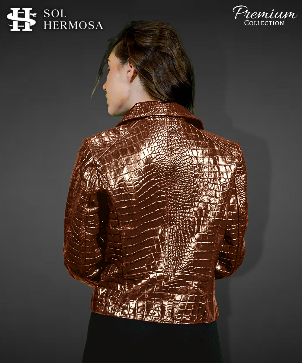 Women&#39;s Crocodile Leather Jacket - Athena