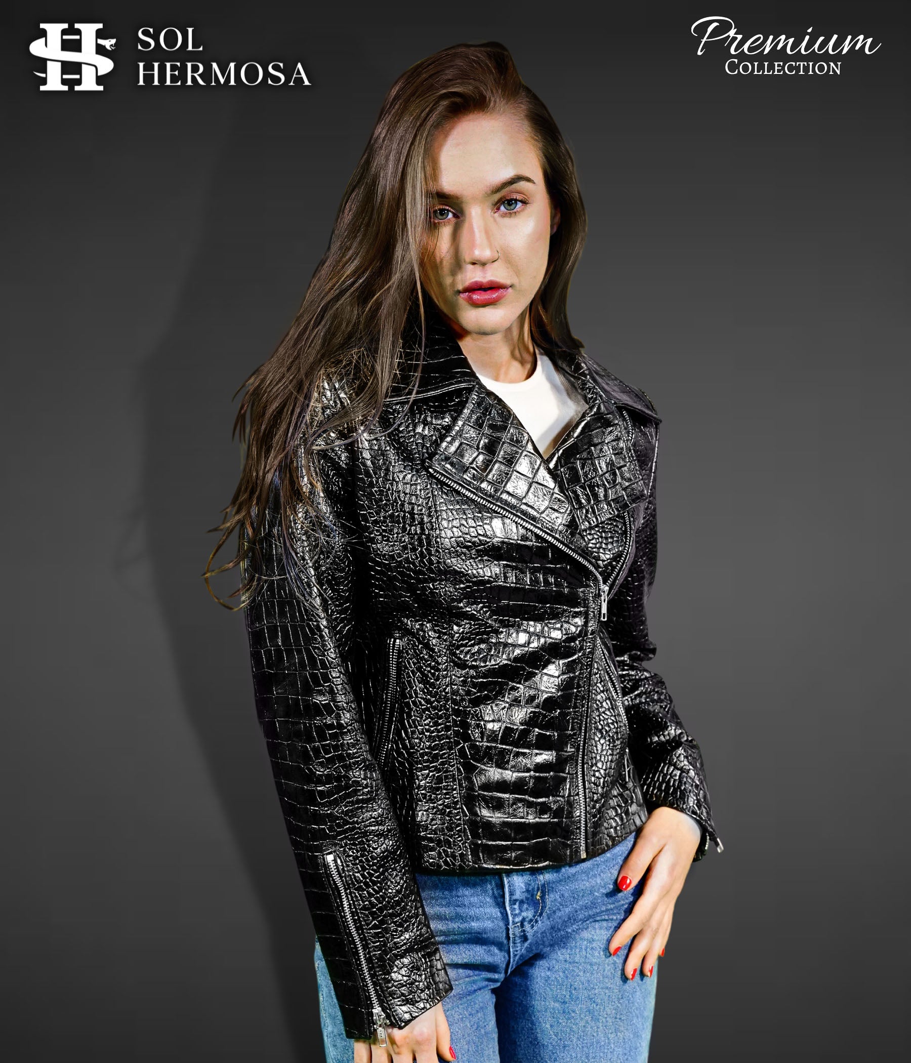 Women&#39;s Biker Leather Jacket - Athena