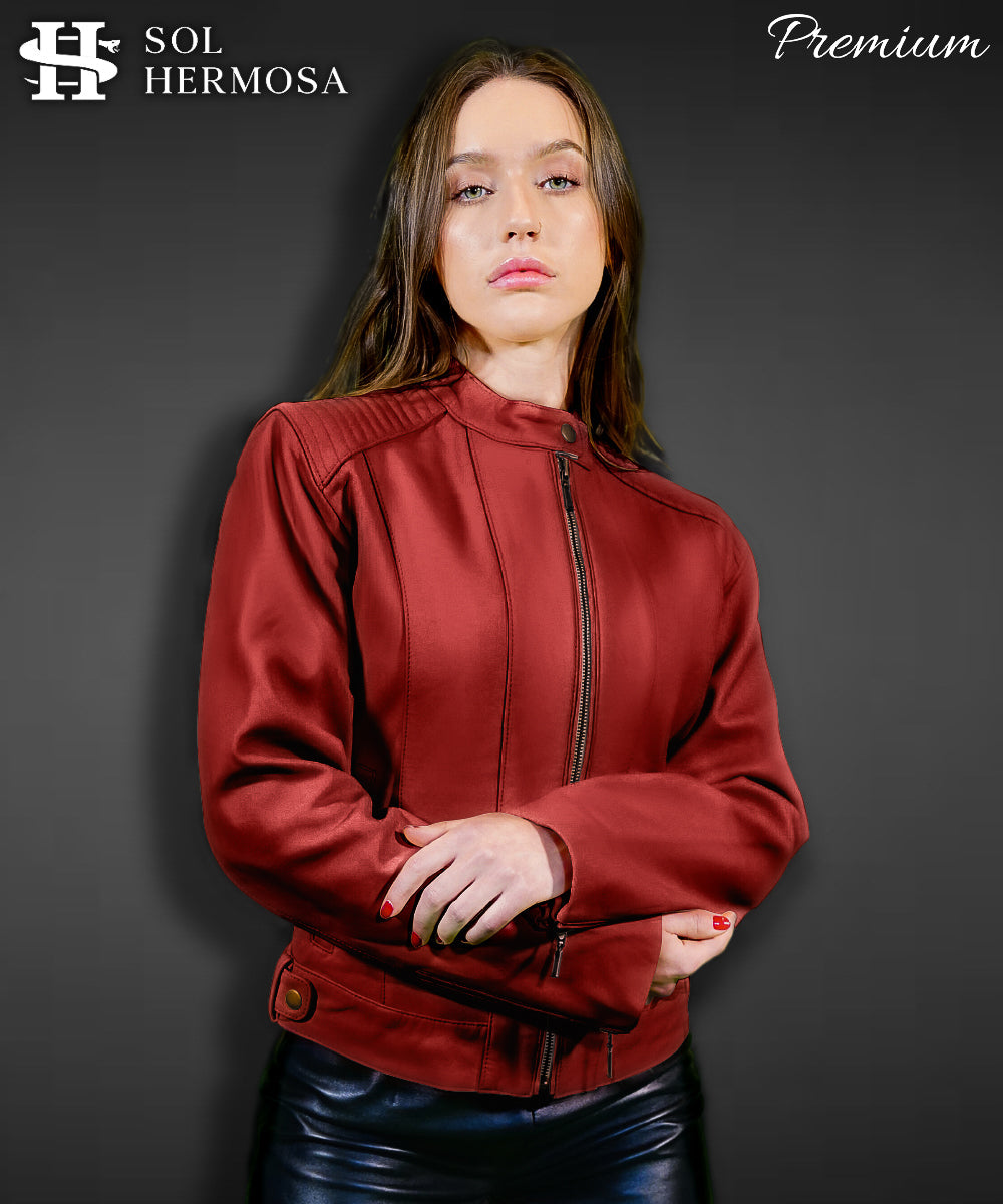 Women&#39;s Leather Bomber Jacket - Ananke