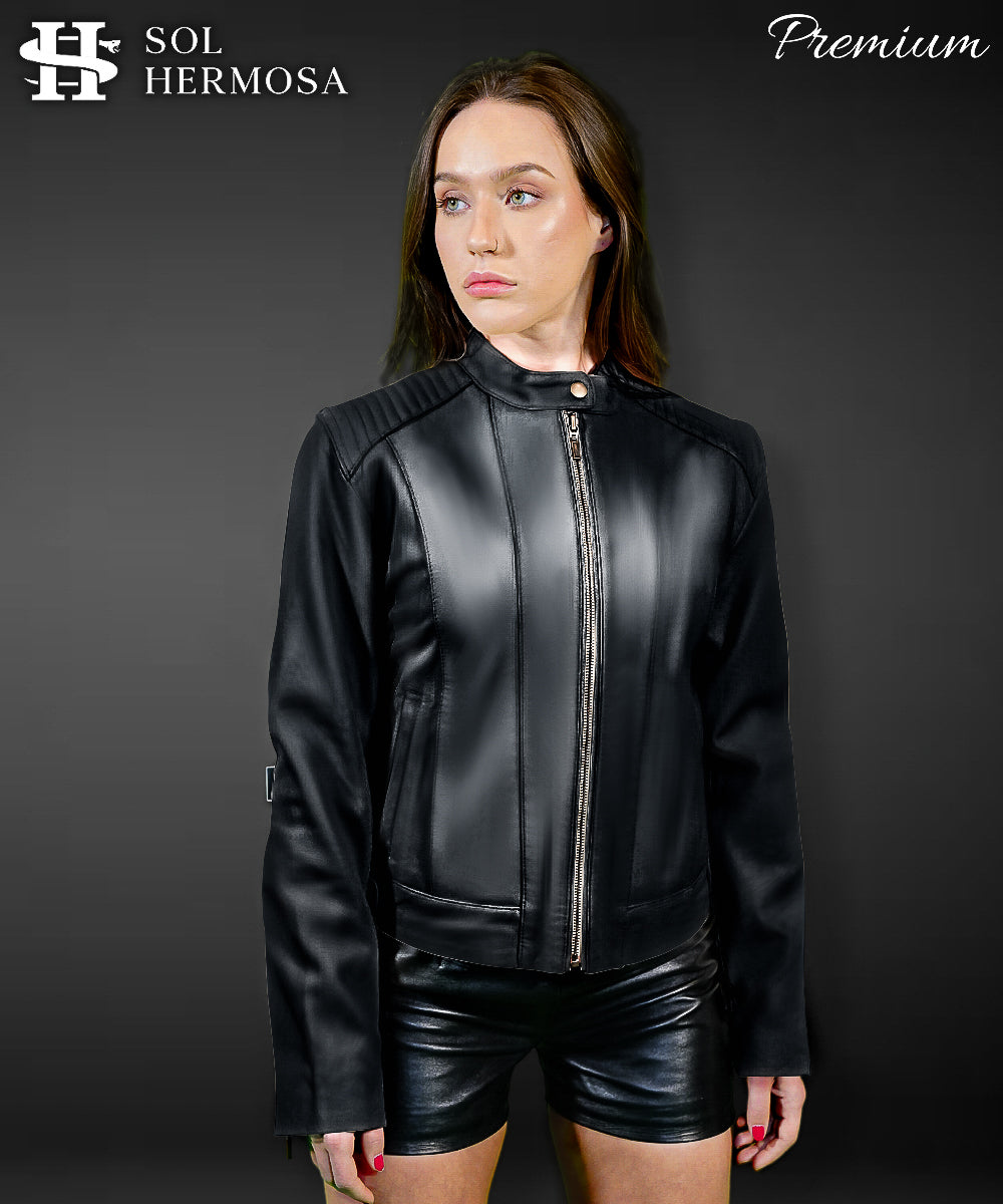 Women&#39;s Leather Bomber Jacket - Ananke