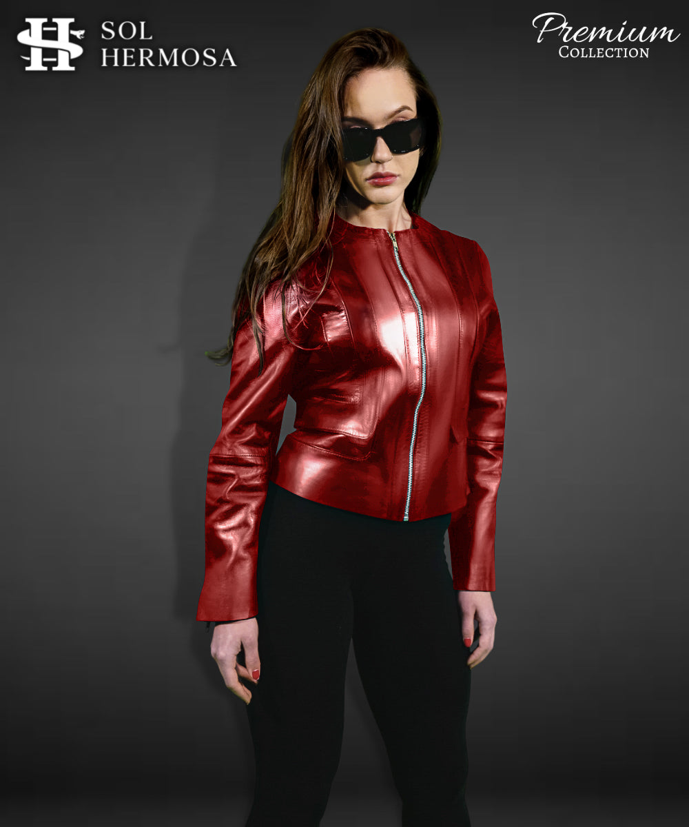 Women&#39;s Leather Bomber Jacket - Dione