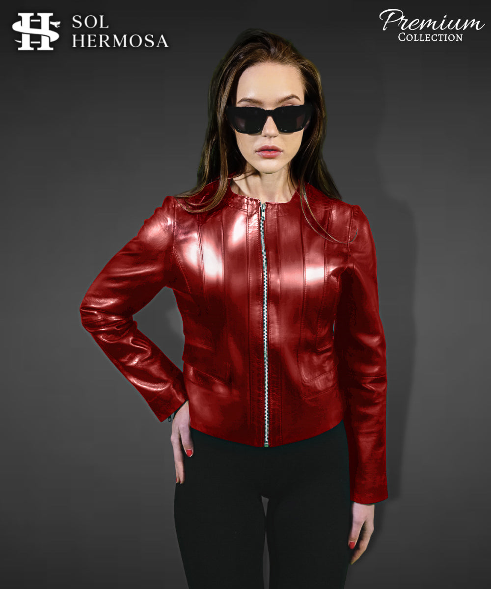 Women&#39;s Leather Bomber Jacket - Dione