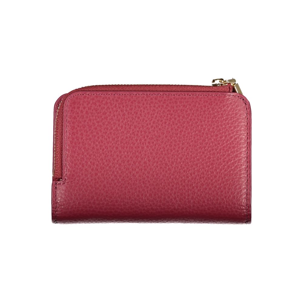 Elegant Pink Leather Wallet with Secure Closures