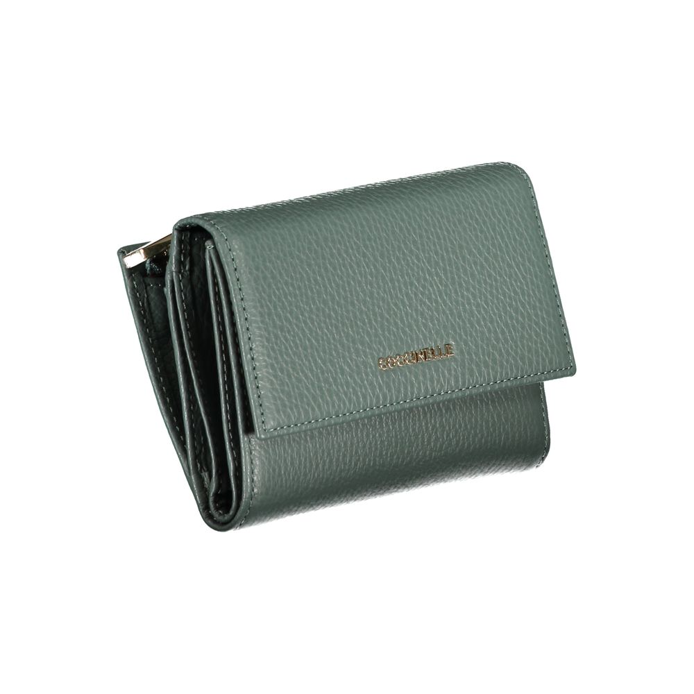 Elegant Green Leather Wallet with Multiple Compartments