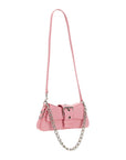 Chic Pink Leather Flap Handbag with Silver Trim