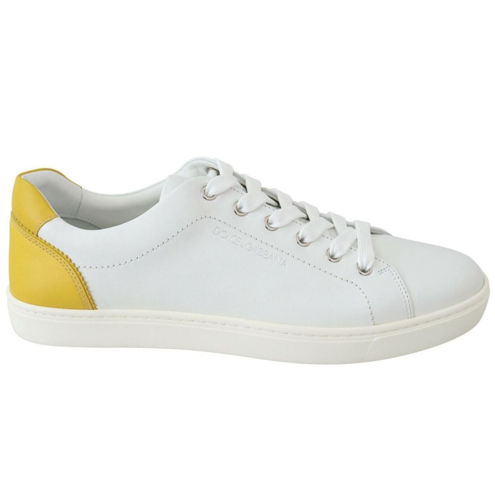 Elegant White Calfskin Sneakers with Yellow Accent