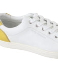 Elegant White Calfskin Sneakers with Yellow Accent