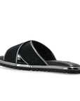 Black Zircon-Bedecked Leather Slippers