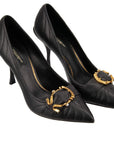 Elegant Buckle Leather Pumps in Black