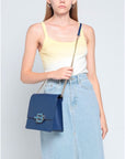 Chic Blue Calfskin Leather Shoulder Bag