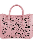 Chic Pink Calfskin Handbag with Floral Accents