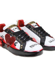 Elegant Leather Sneakers with Rhinestone Hearts